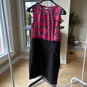 RACHEL Rachel Roy Pink and Black Circle Pattern Midi Dress